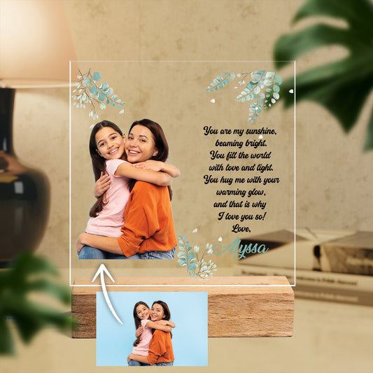 Custom Picture You Are My Sunshine Mother's Day Engraved Custom Shape Photo Night Light (Beech wood base)