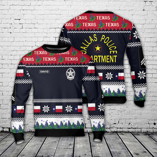 Custom Rank Dallas, Texas, Dallas Police Department Christmas AOP Sweater