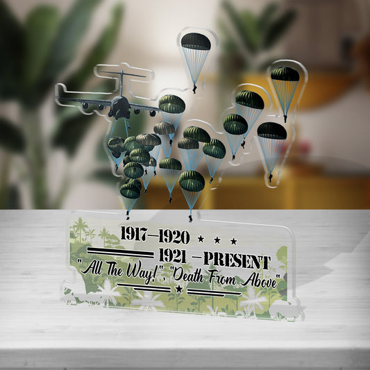 Custom Shape Acrylic Plaque US Army Paratroopers With The 82nd Airborne Division Parachute