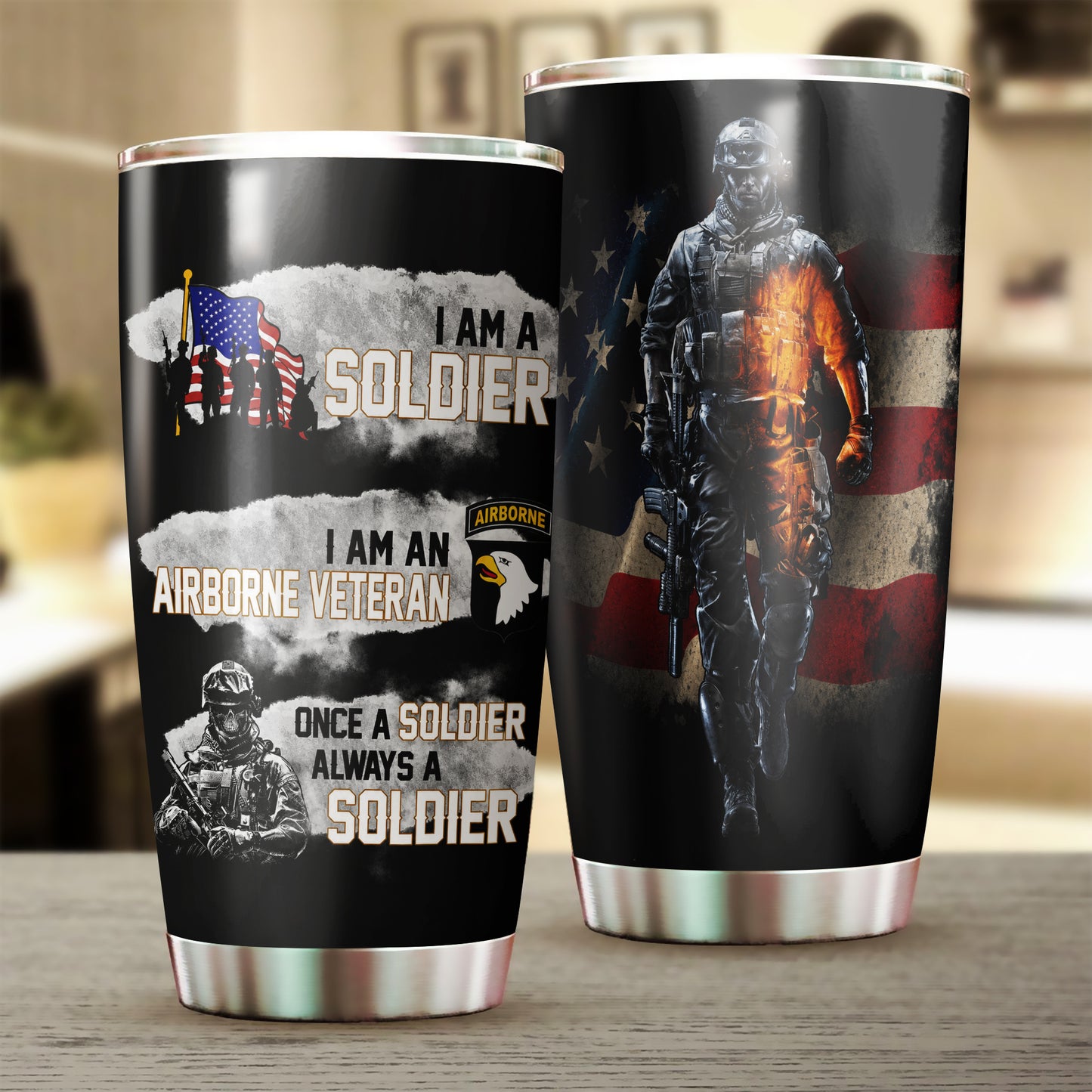 Custom US Army Once a Veteran, Always a Veteran Stainless Tumbler