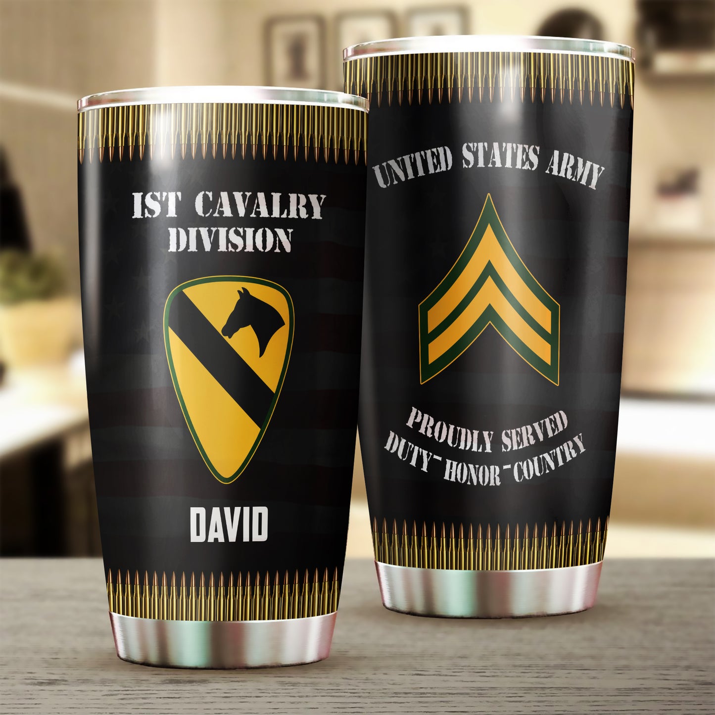 Custom US Army Proudly Served Veterans Stainless Tumbler