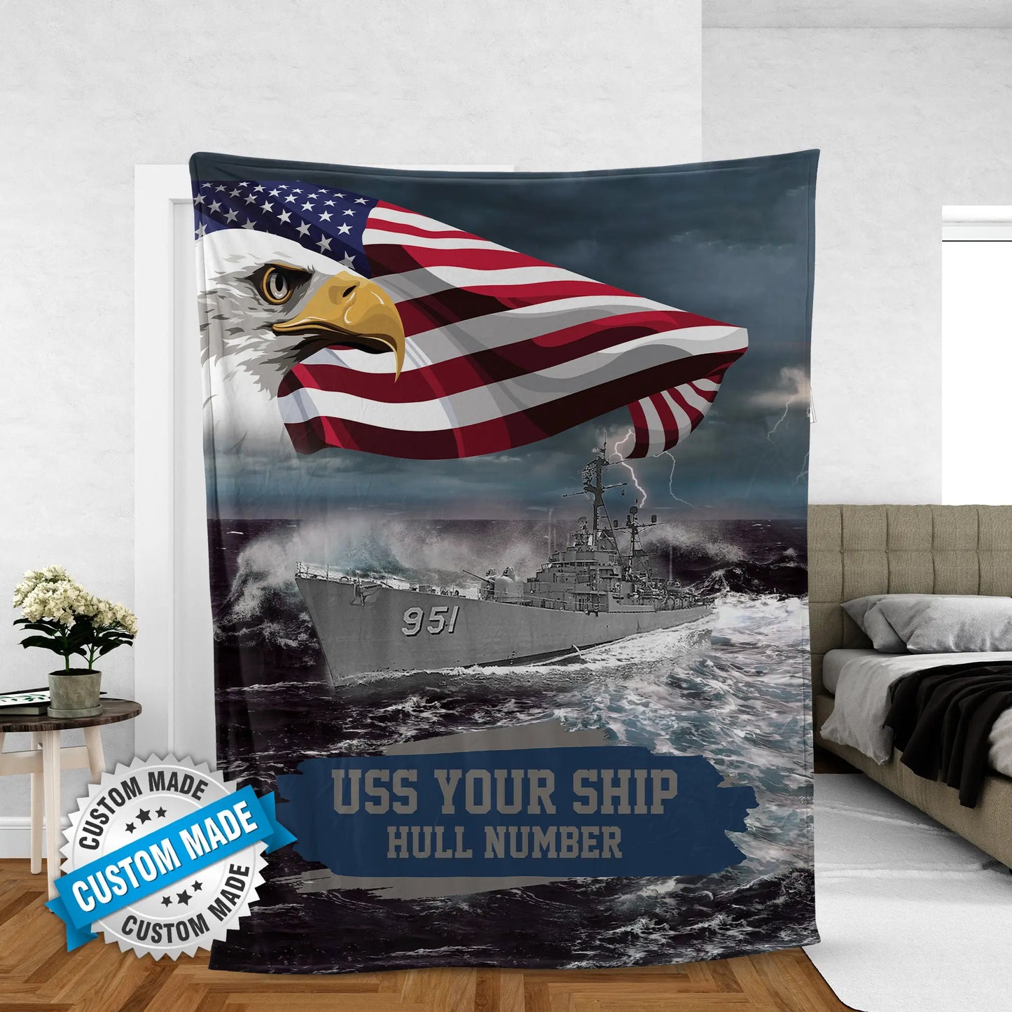Custom US Navy USS Ship Fleece Blanket