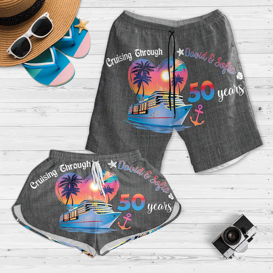 Custom Years & Name Cruising Couple Hawaiian Shorts and Women's Board Shorts