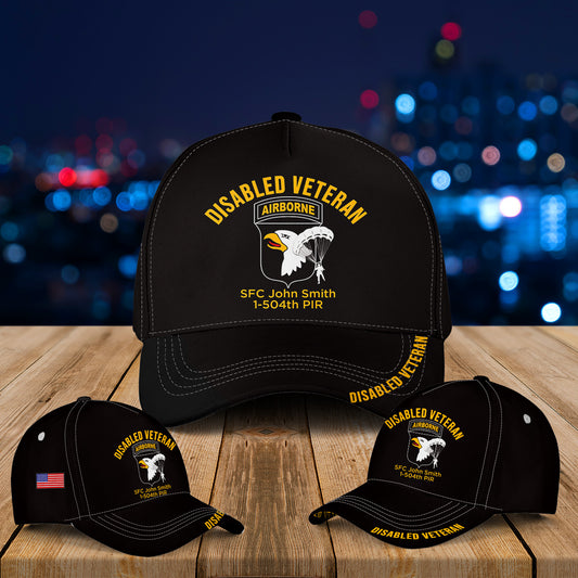 Custom Your Name, Rank & Unit US Army 101st Airborne Division  Disabled Veteran Baseball Cap