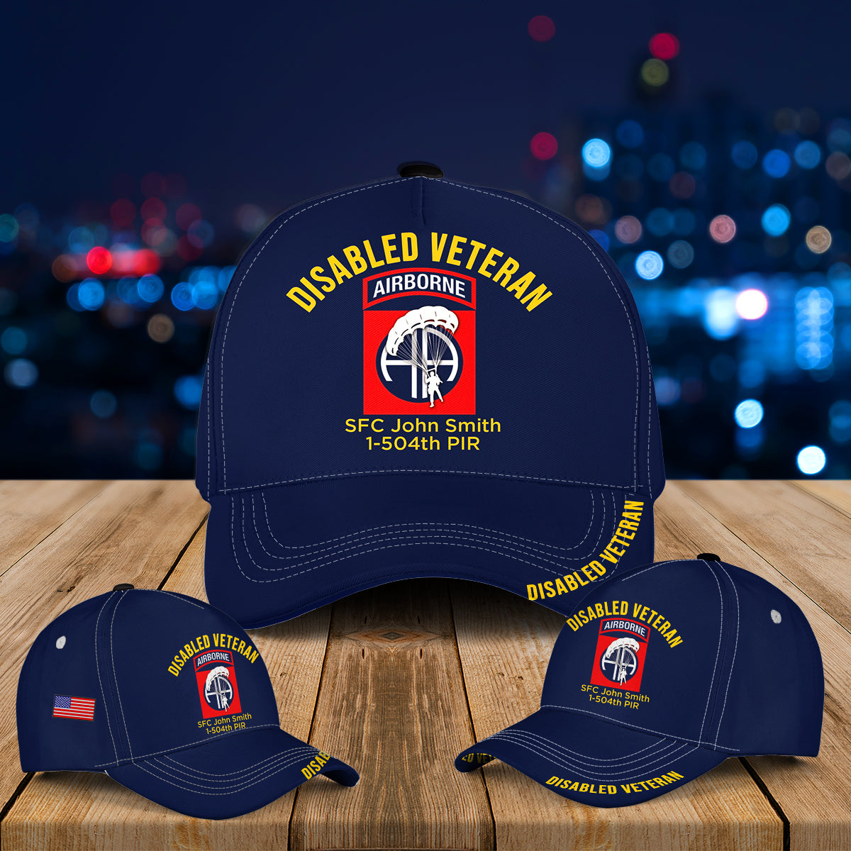 Custom Your Name, Rank & Unit US Army 82nd Airborne Disabled Veteran Baseball Cap