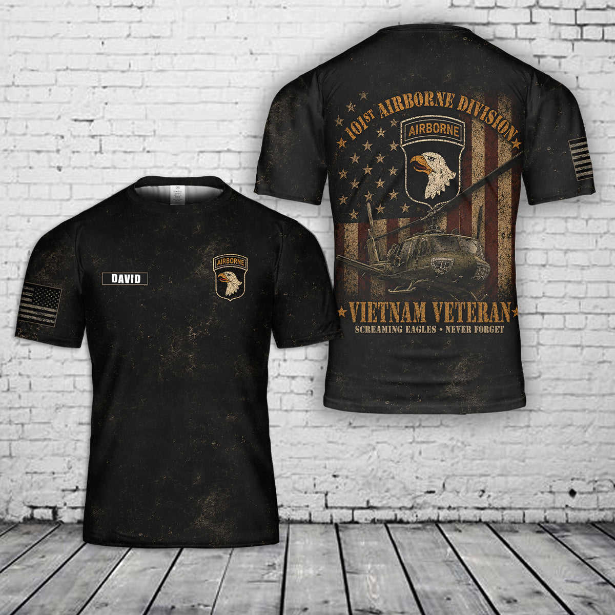 Custom name 101st Airborne Division Vietnam Veteran Shirt UH-1 Huey 3D T-Shirt
