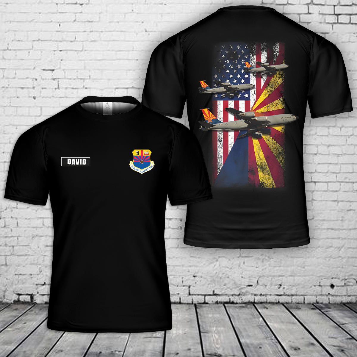 Custom name Arizona Air National Guard 161st Air Refueling Wing Boeing KC-135R Stratotanker (717-148) 3D T-Shirt