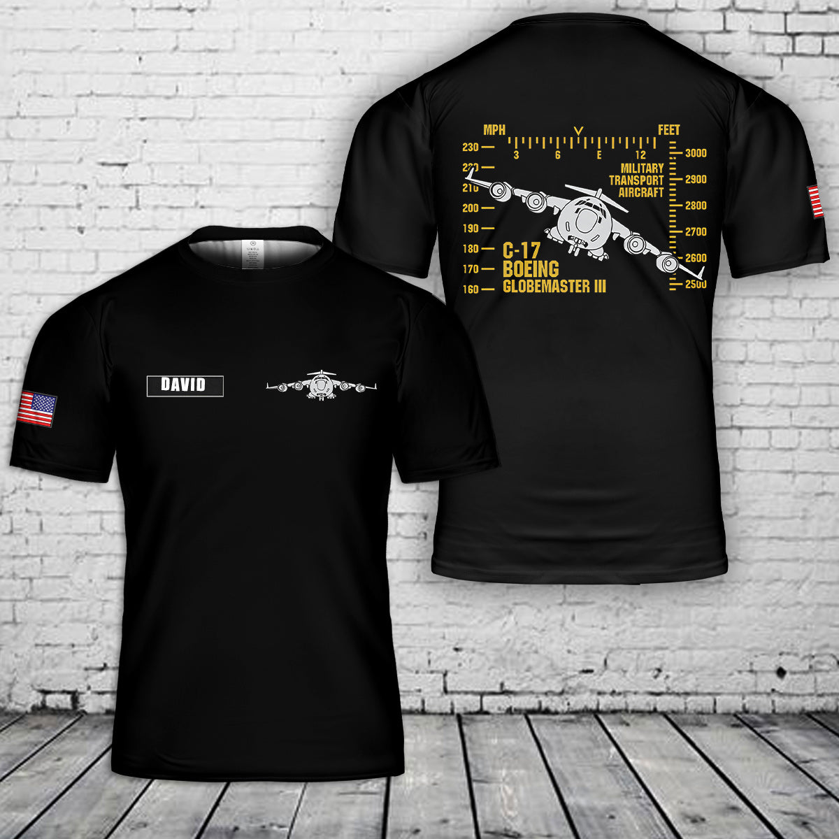 Custom name C-17 Globemaster III Military Transport Aircraft 3D T-Shirt