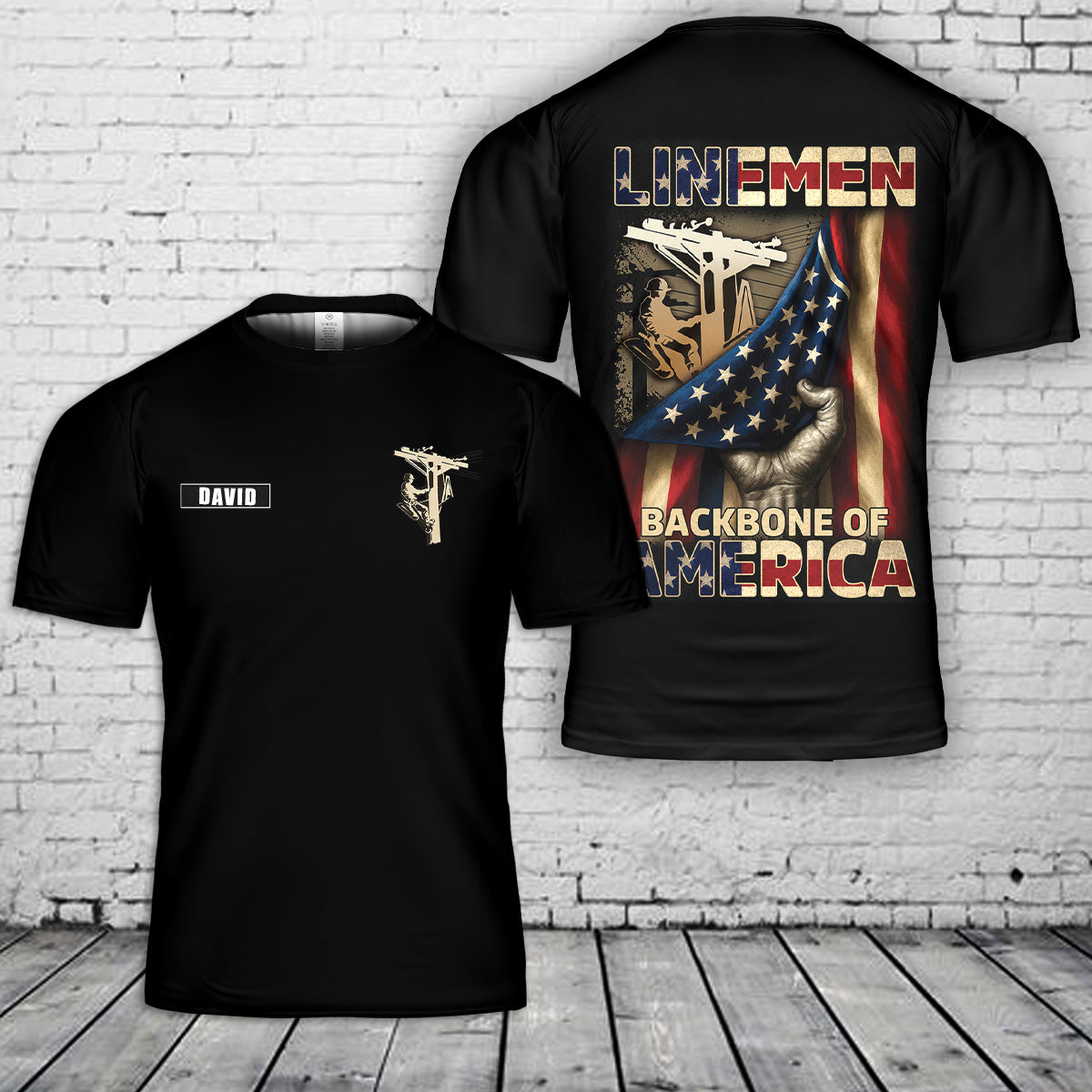 Custom name Lineman Backbone Of America 3D T-Shirt