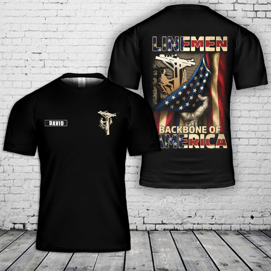 Custom name Lineman Backbone Of America 3D T-Shirt