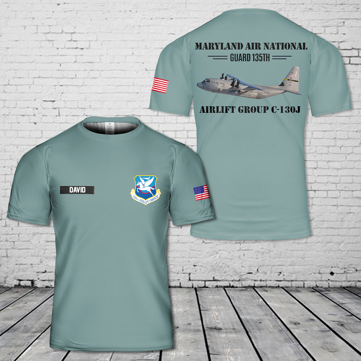 Custom name Maryland Air National Guard 135th Airlift Group C-130J 3D T-Shirt NLMP0601PL08
