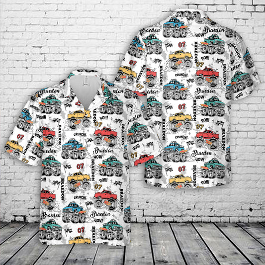 Custom name Monster Truck Hawaiian Shirt