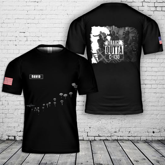 Custom name Paratroopers Jump C-130 Hercules 3D T-Shirt
