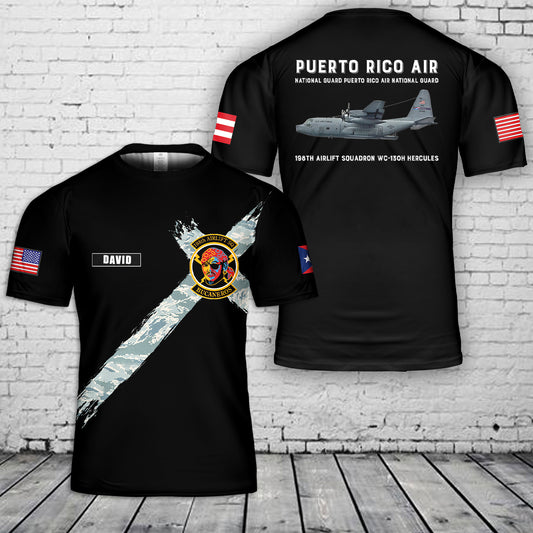 Custom name Puerto Rico Air National Guard 198th Airlift Squadron WC-130H Hercules 3D T-Shirt