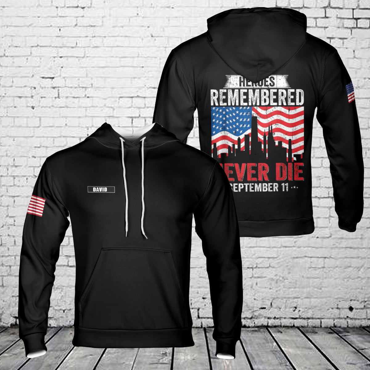 Custom name September 11 Heroes Remembered Never Die 3D Hoodie