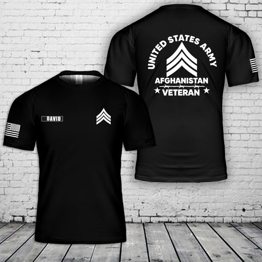 Custom name US ARMY SERGEANT Afghanistan Veteran 3D T-Shirt