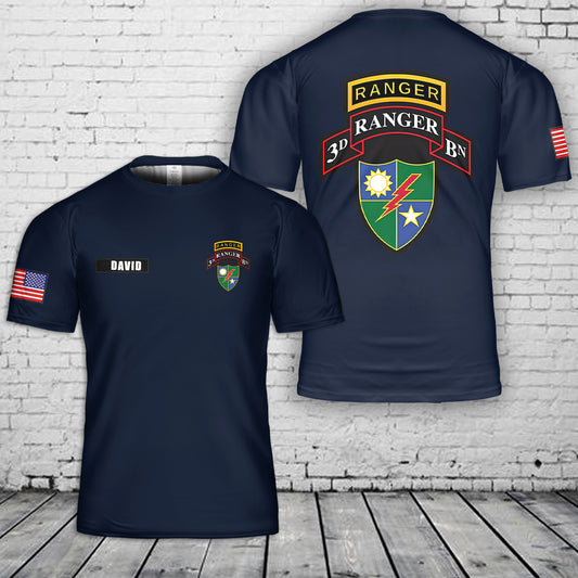 Custom name US Army 3rd Ranger Battalion 3D T-Shirt