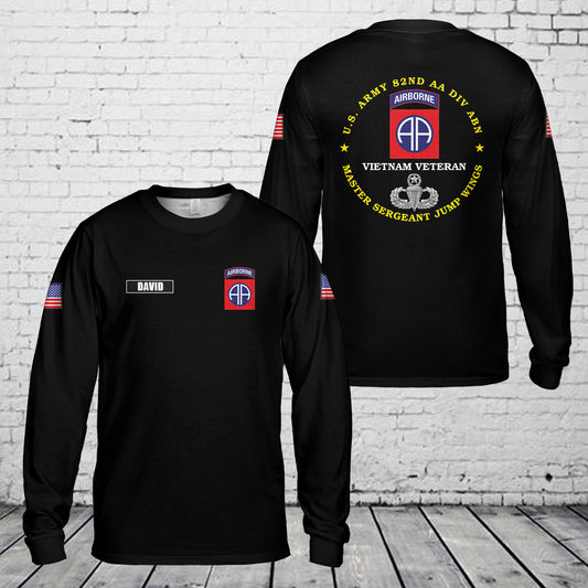 Custom name US Army 82nd Division Airborne Vietnam Veteran Master Sergeant Jump Wings Long Sleeve Shirt