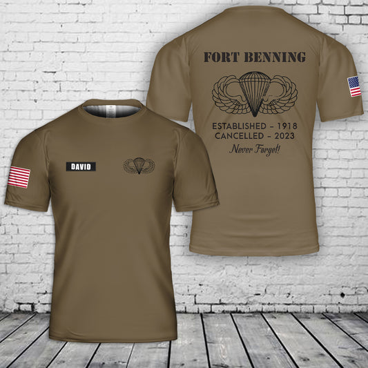 Custom name US Army FORT BENNING "Never Forget" 3D T-Shirt