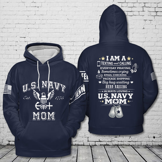 Custom name US Navy Mom 3D Hoodie