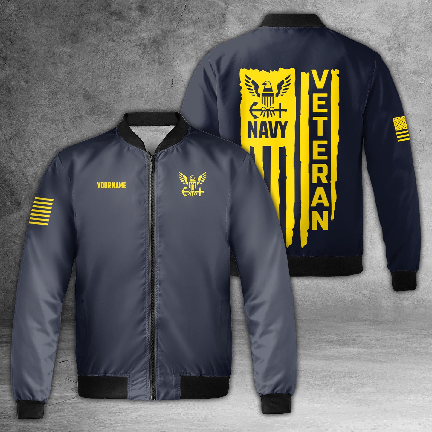 Custom name US Navy Veteran Flag Bomber Jacket
