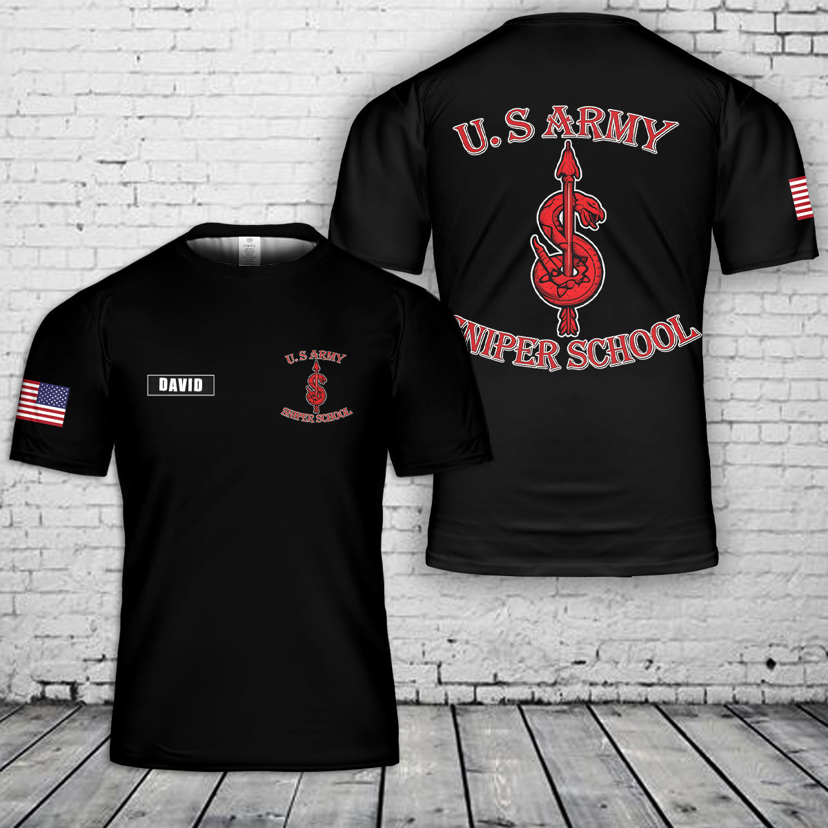 Custom name US Sniper School Police 3D T-Shirt