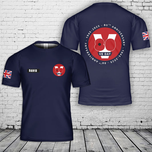 Custom name VE Day 80 Poppy Anniversary 3D T-Shirt