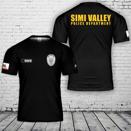 Custom name, Rank & Number Simi Valley Police Department, California 3D T-Shirt