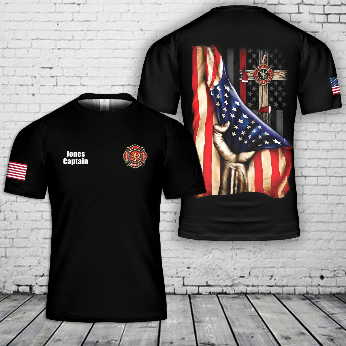 Custom name & Rank Firefighter Flag 3D T-Shirt