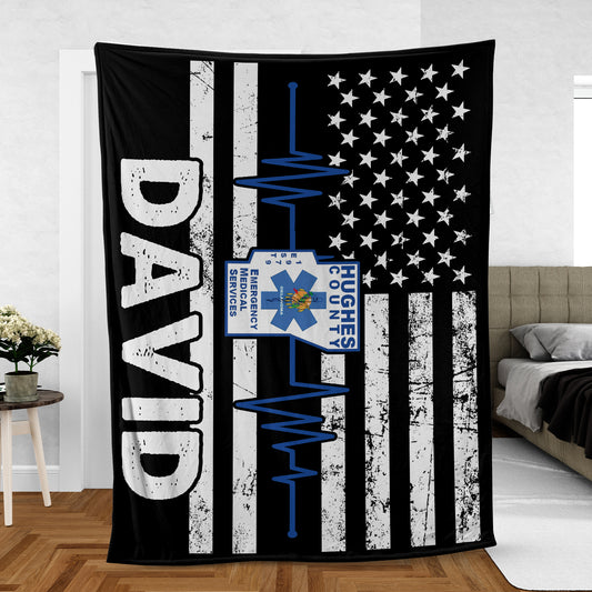 Custom Name Hughes County EMS Fleece Blanket