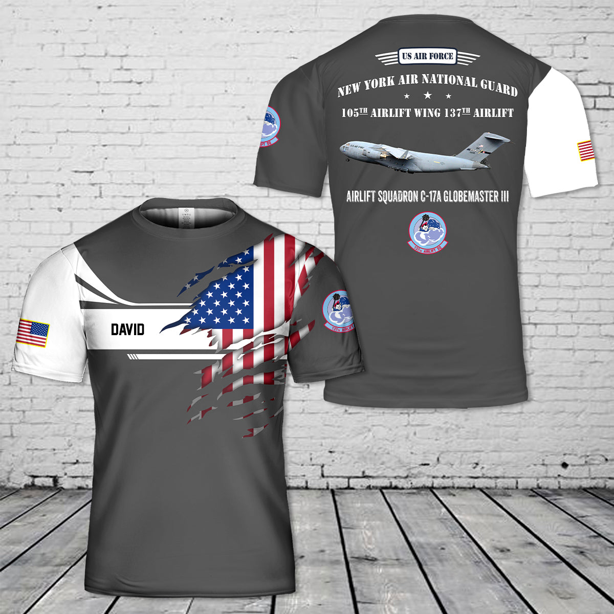 Custom Name US Air Force New York Air National Guard 105th Airlift Wing 137th Airlift Squadron C-17A Globemaster III 3D T-Shirt