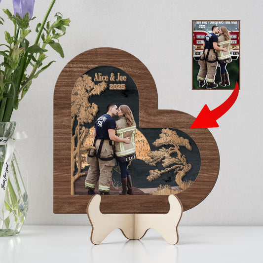 Customer Name, Year & Picture Custom Shape 2-layer Wooden Sign NLMP1301PL04