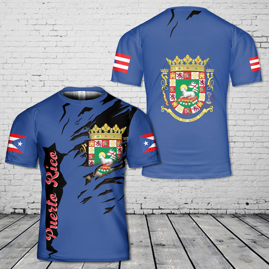 Customize Name Puerto Rico Flag Coat of Arms T-Shirt 3D