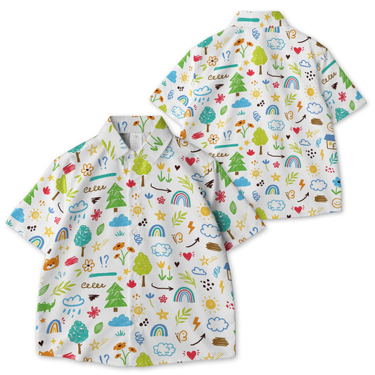Cute Kid Flower, Child Element Seamless AOP Youth Button Down Shirt