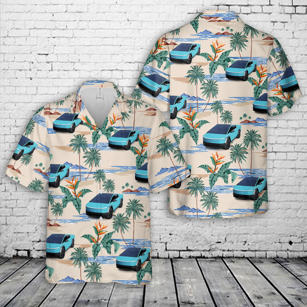 Cybertruck in Miami Blue Hawaiian Shirt