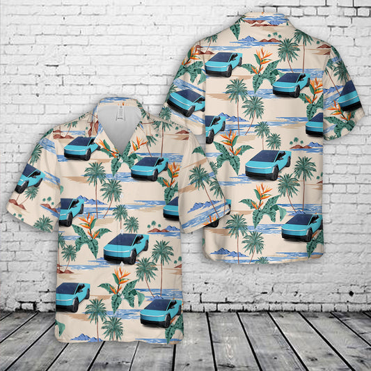 Cybertruck in Miami Blue Hawaiian Shirt