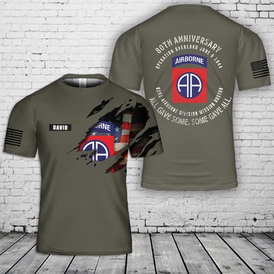 Custom Name D-Day 80th Anniversary 82nd Airborne WWII 3D T-Shirt