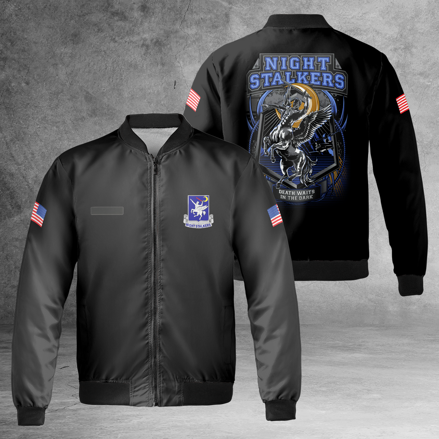 Custom Name US Army 160th Special Operations Aviation Regiment SOAR Night Stalkers Death Waits In The Dark AOP Fleece Bomber Jacket