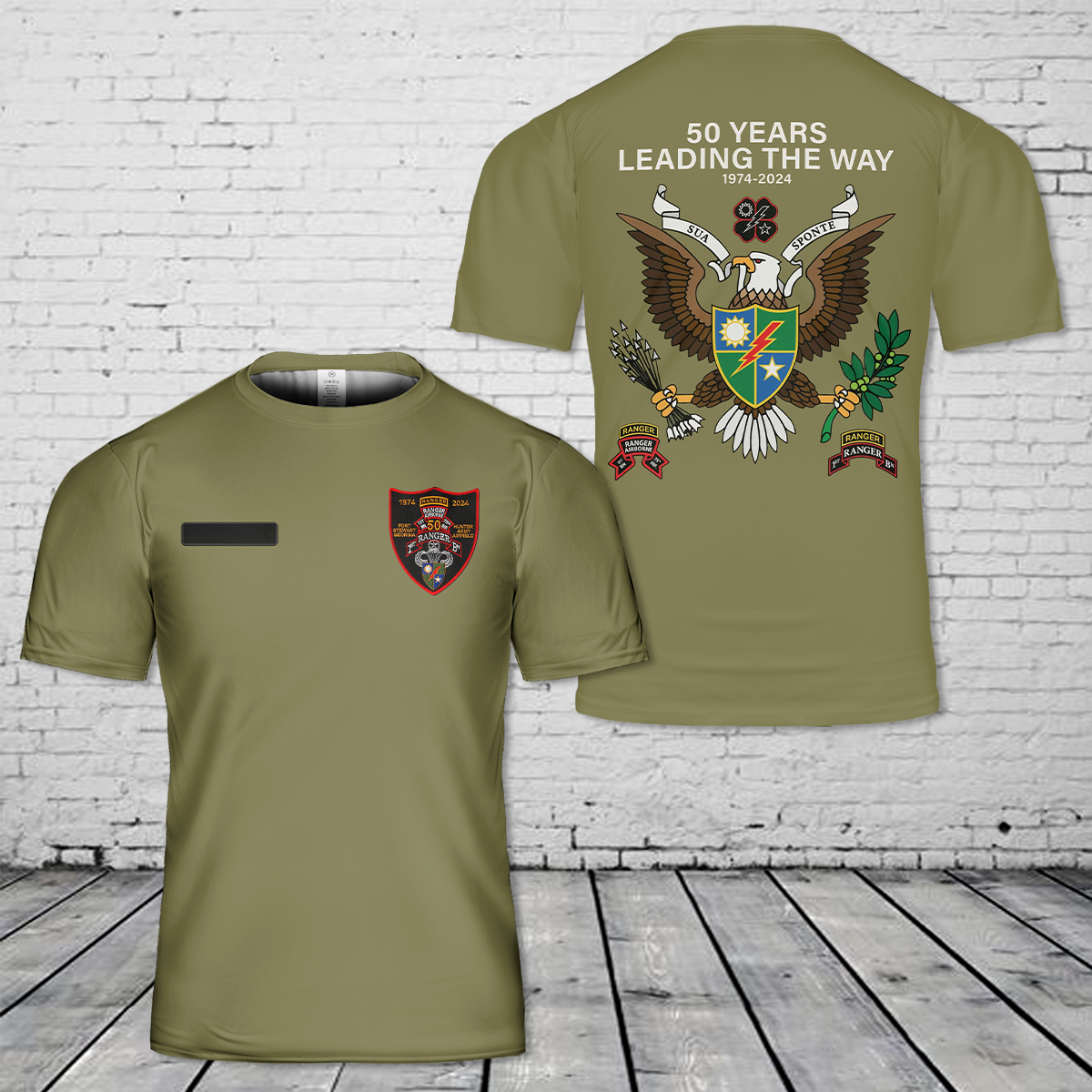 Custom Name US Army Ranger - 1st Battalion, 75th Infantry Regiment - 50 Year Anniversary Patch (1974-2024) T-Shirt 3D