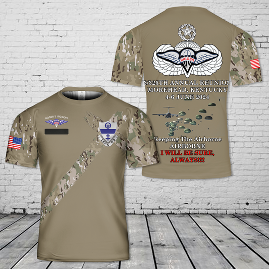 Custom Name US Army Paratroopers With The 3/325 Airborne Battalion Combat Team, Master Parachutist Wing T-Shirt 3D