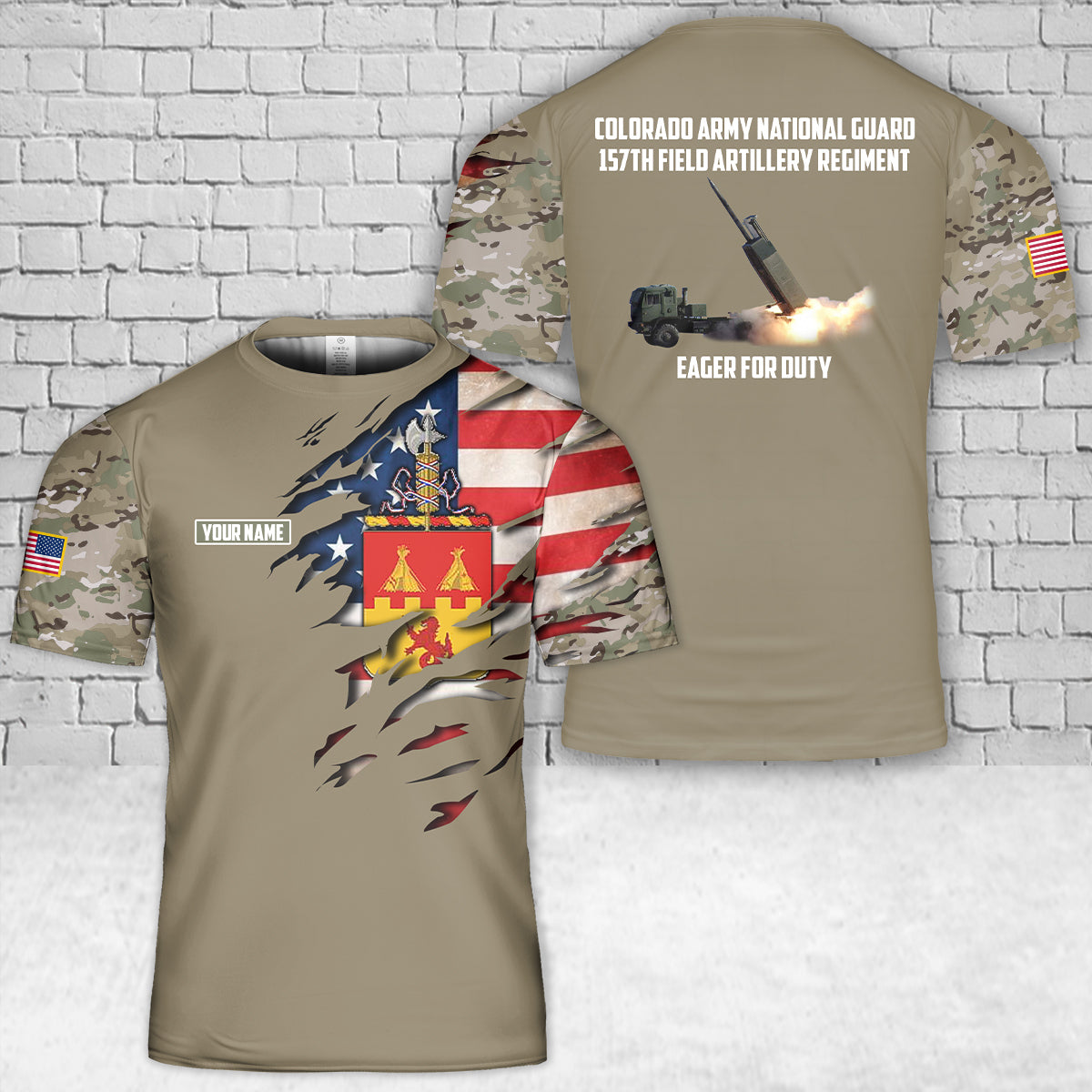 Custom Name US Army M142 HIMARS 157th Field Artillery Regiment Of Colorado Army National Guard 3D T-Shirt