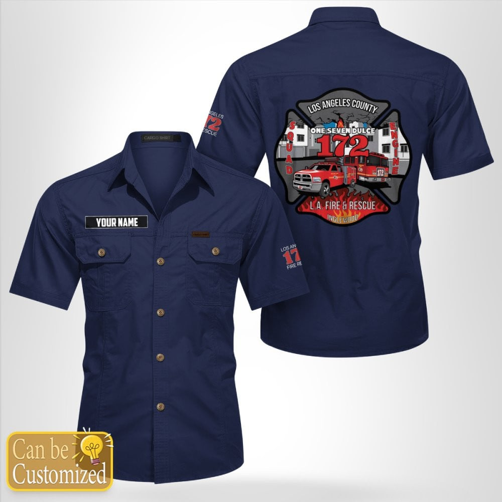Custom Name Inglewood, California, Los Angeles County Fire Dept. Station 172 Cotton cargo shirt
