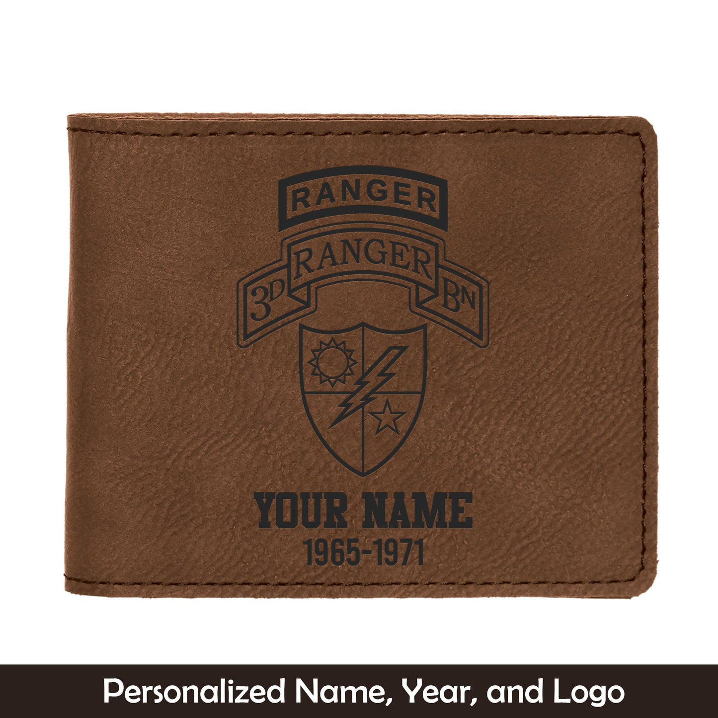 Custom Name And Year US Army 75th Ranger Regiment Airborne Ranger Battalion Insignia Leatherette Bifold Wallet (Made in US)