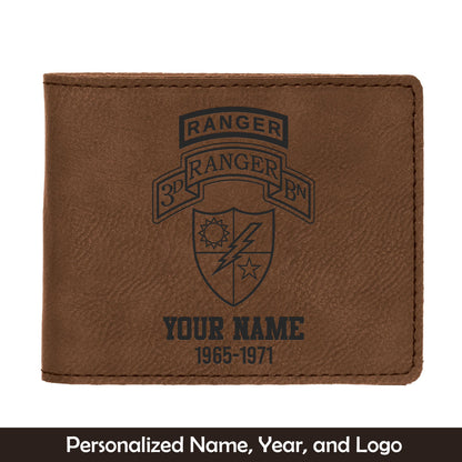 Custom Name And Year US Army 75th Ranger Regiment Airborne Ranger Battalion Insignia Leatherette Bifold Wallet (Made in US)
