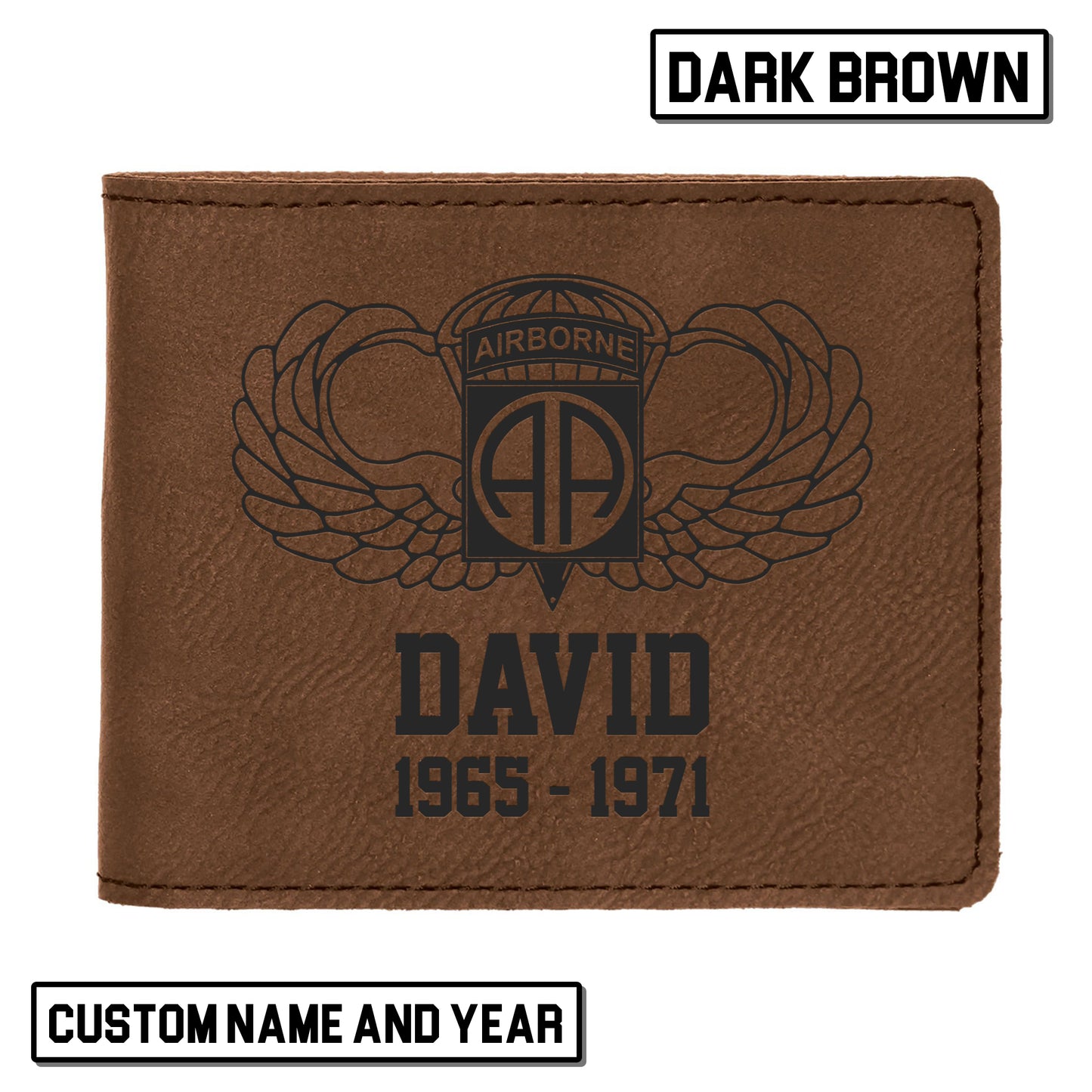 Custom Name And Year US Army 82nd Airborne Division Wings  Leatherette Bifold Wallet (Made in US)