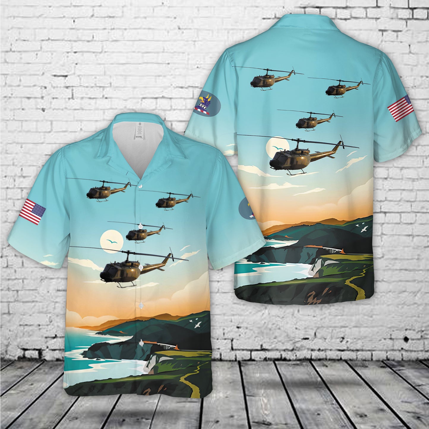 Delaware Army National Guard Bell Huey Helicopter Hawaiian Shirt