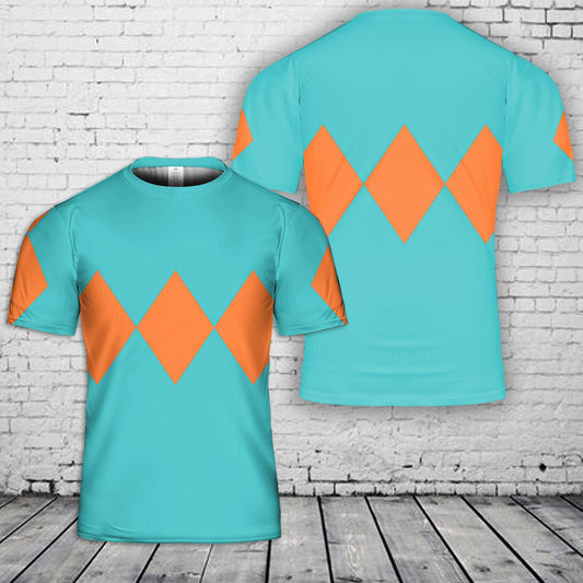 Diamond Jockey Silks Horse Racing Orange And Teal Color T-Shirt 3D