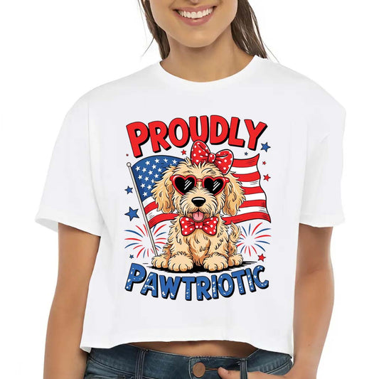 Dog With American Flag 4th Of July Women's Ideal Crop Top Next Level 1580 (Made in US)