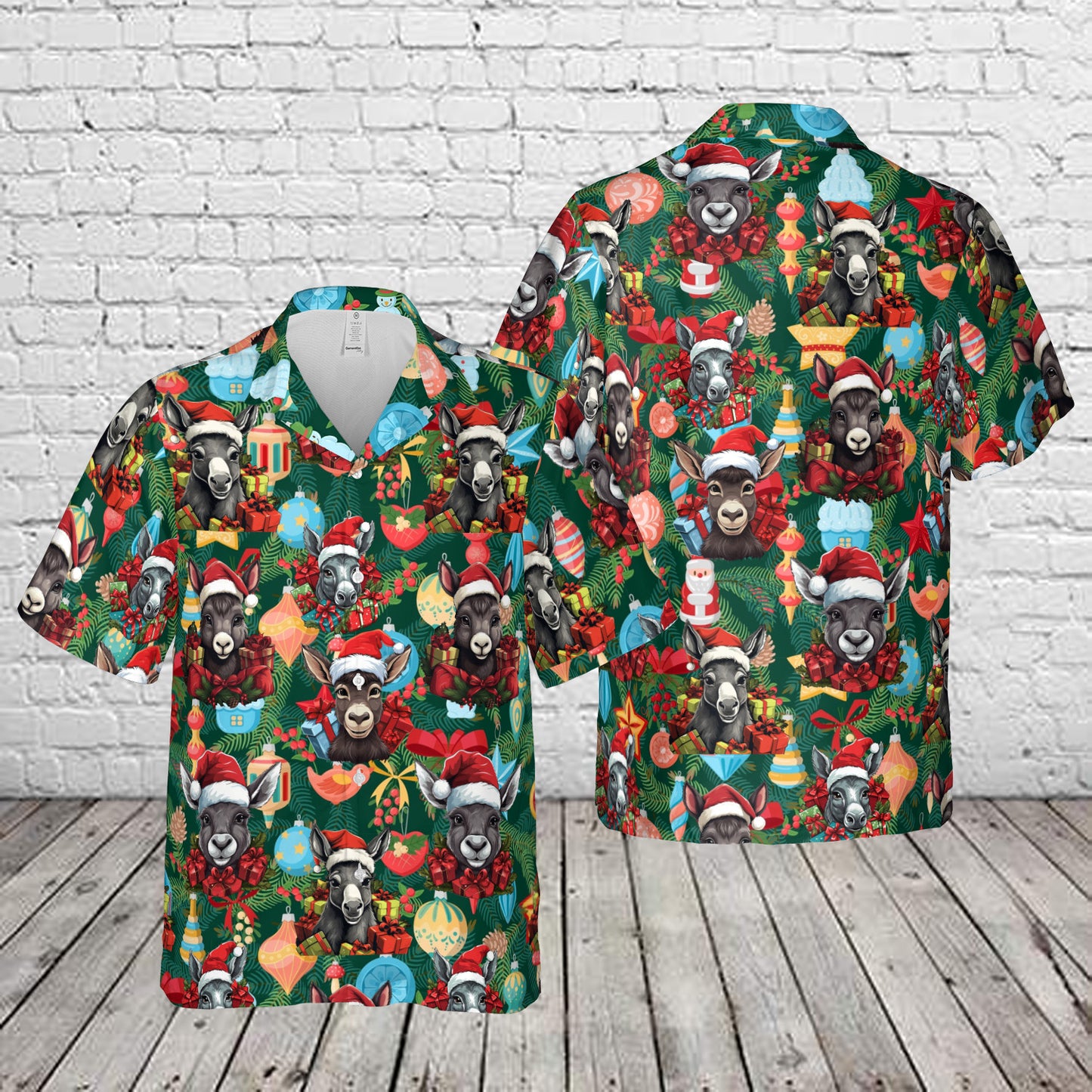 Donkey Wearing Santa Hat Christmas Hawaiian Shirt
