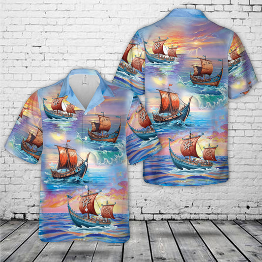 Drakkar Viking Rowing Ship Hawaiian Shirt